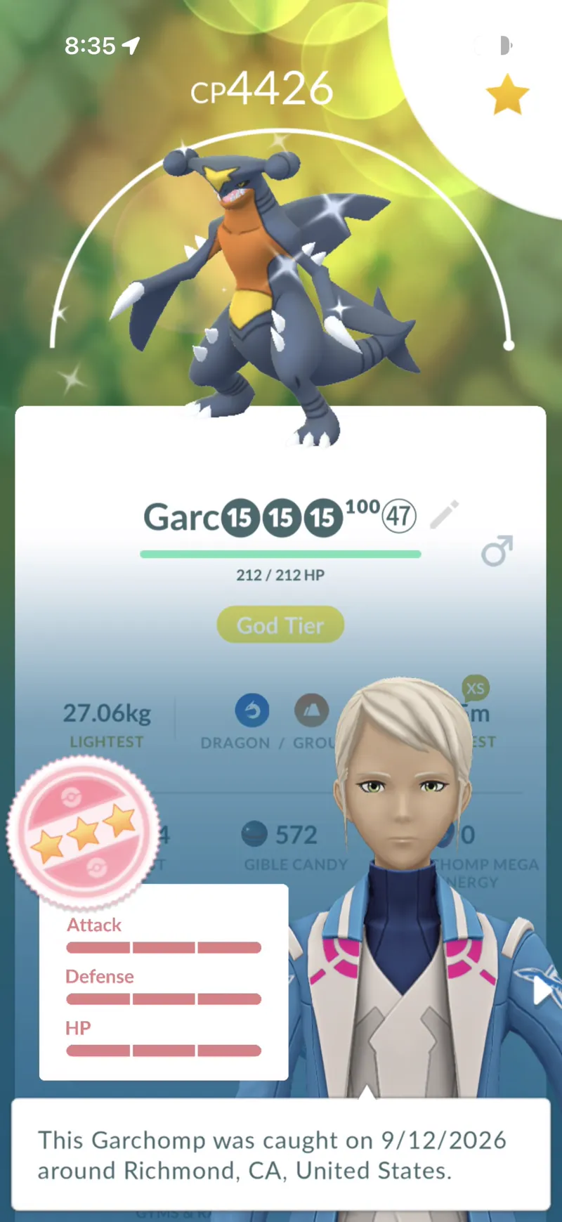 Shundo Garchomp, CP 4426, caught September 2026