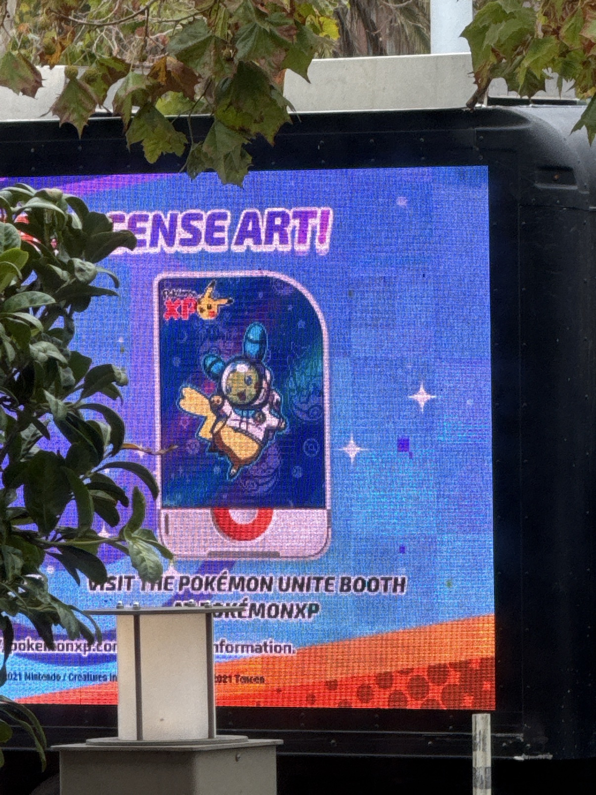 LED billboard truck advertising Pok&eacute;monXP with a spacesuit Pikachu